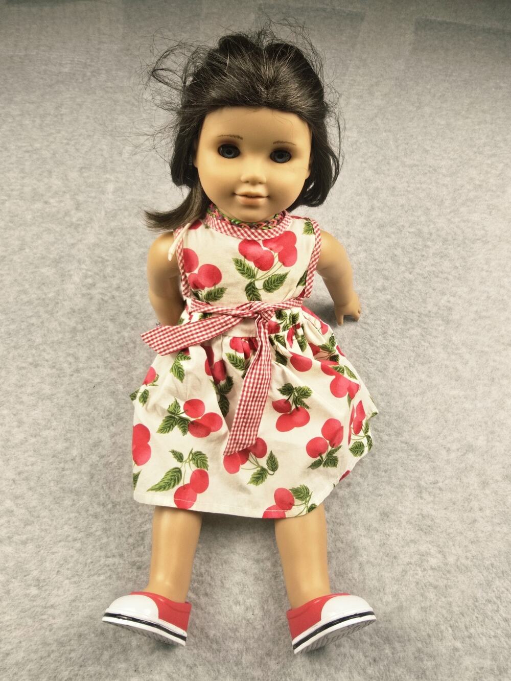 Authentic American Girl Doll Brunette Blue Eyes Cherry Print Dress As Is Find